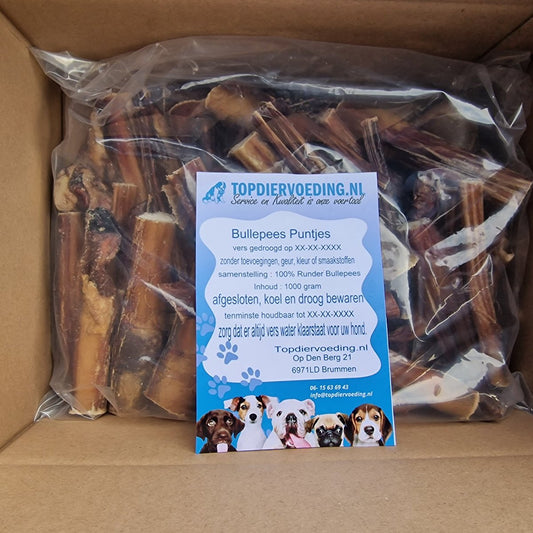 Bullepees Puntjes – 15 cm – 1 kg – Vers Gedroogde Hondensnack