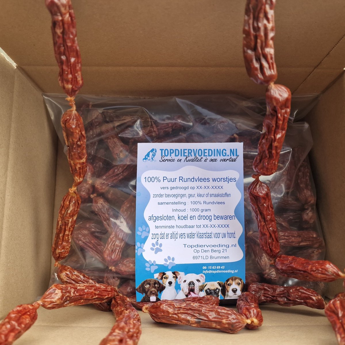 100% Rund Vleesworstjes – Natuurlijke Kauwsnack voor Honden – 1 kg