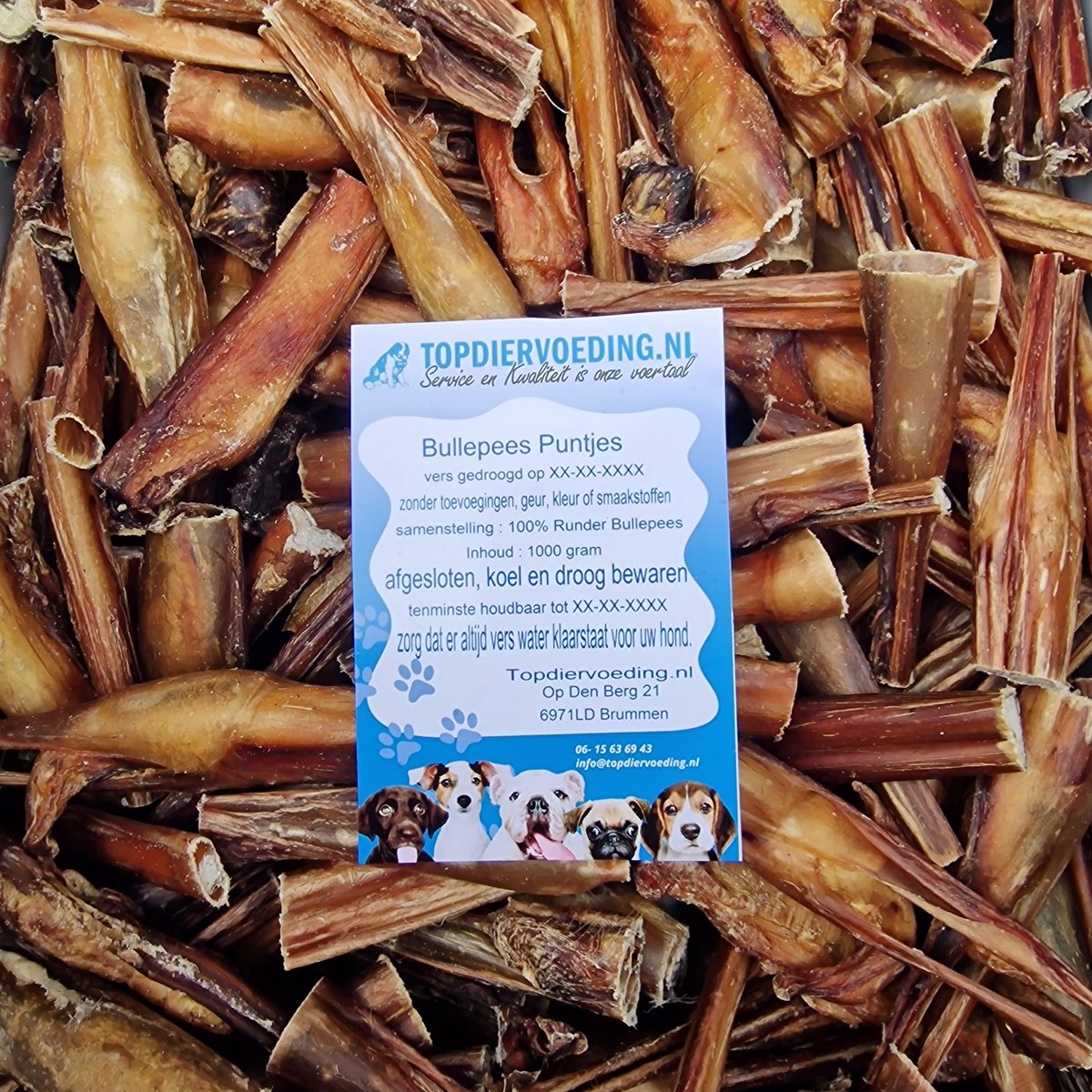 Bullepees Puntjes – 15 cm – 1 kg – Vers Gedroogde Hondensnack