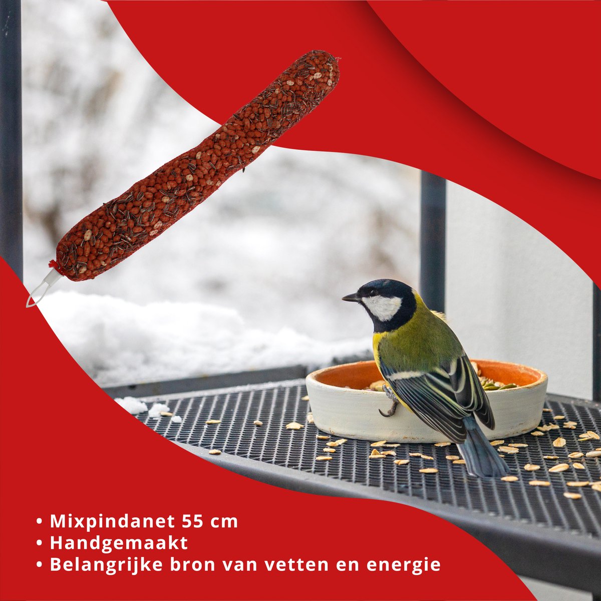 Mixslinger voor Tuinvogels – 12 x 1 kg – 55 cm – Natuurlijke Vogelvoer Mix
