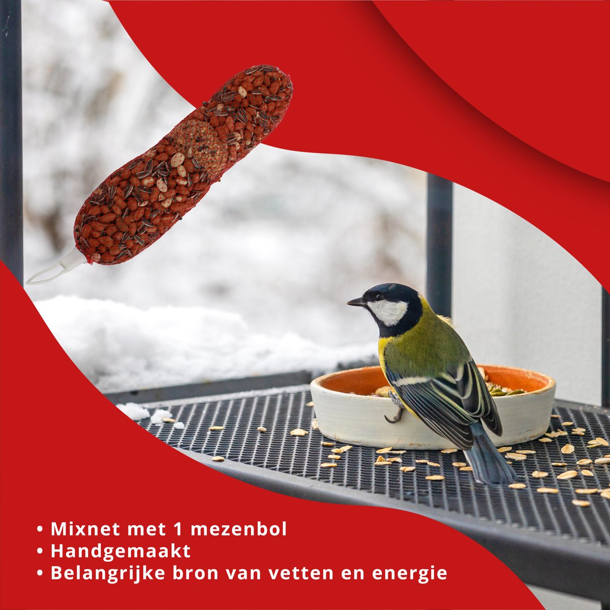 Pindaslinger met Mezenbol – 10 x 500 g – Natuurlijke Pindamix voor Tuinvogels