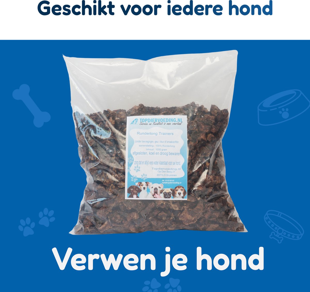 Runderlong Trainers – Vers Gedroogde Hondensnack – 1 kg