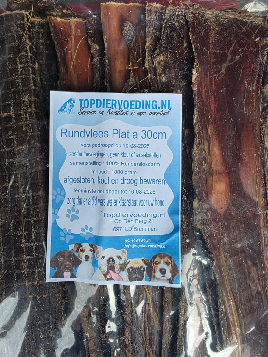 Rundvlees Plat – 30 cm – Natuurlijke Kauwsnack voor Honden – 1 kg