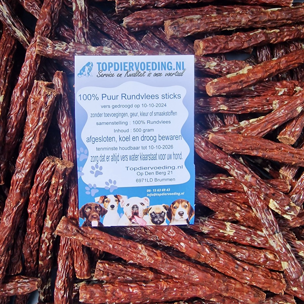 Vleessticks – 100% Rund – 1 kg (circa 35 stuks) – Vers Gedroogde Hondensnack